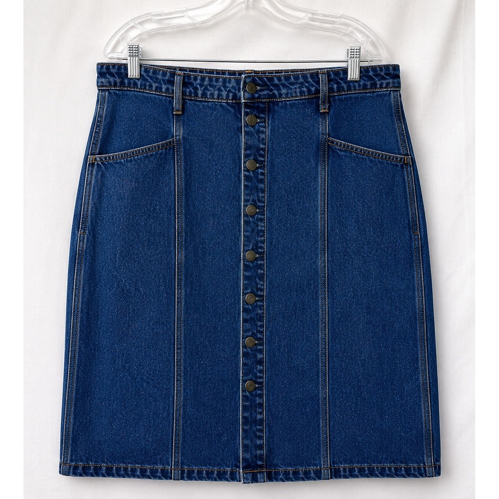 Old Navy Womens Blue Denim Button Front A-Line Knee Length Skirt Size 16 - Picture 3 of 5
